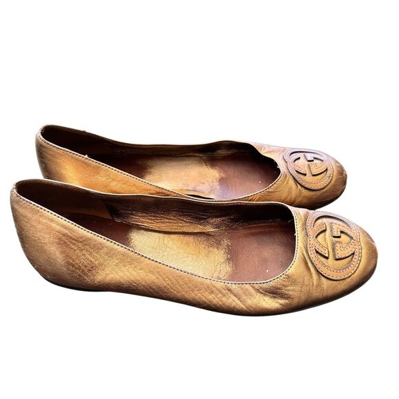 Gucci Leather Metallic Logo ballet flats Shoes 39 US 8 - Picture 1 of 12